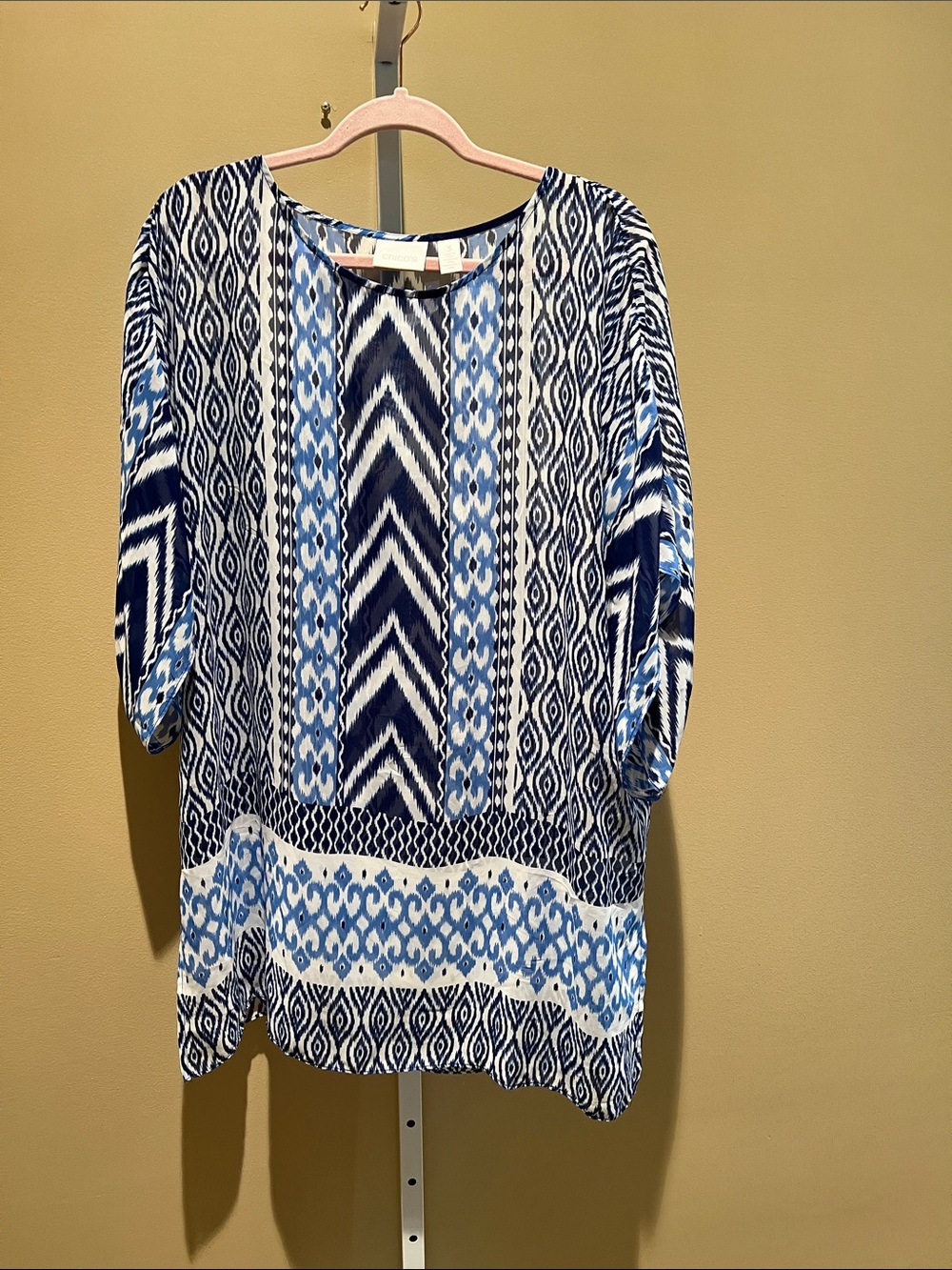 Chico's Navy & Light Blue Patterned Tunic Top